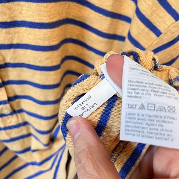 J. Crew 100% Linen blue and yellow striped t-shirt- Size XL - Picture 4 of 6